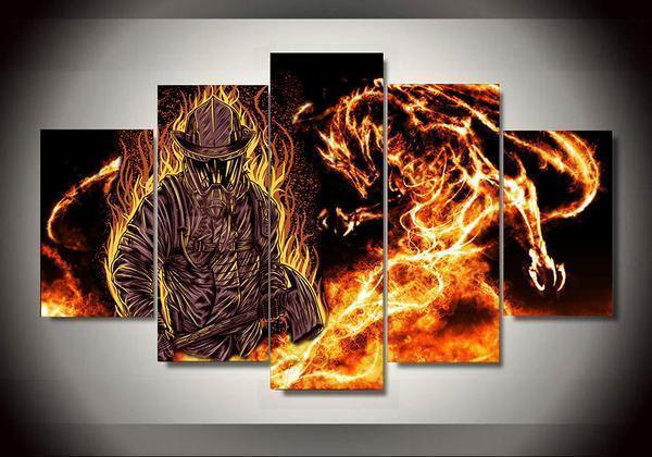 firefighter 8 abstract 5 panel canvas art wall decor 8320