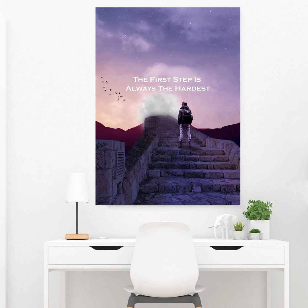 first step motivational positive canvas print wall art decor 2491