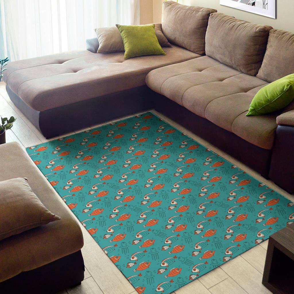fish and jellyfish pattern print area rug floor decor 3267
