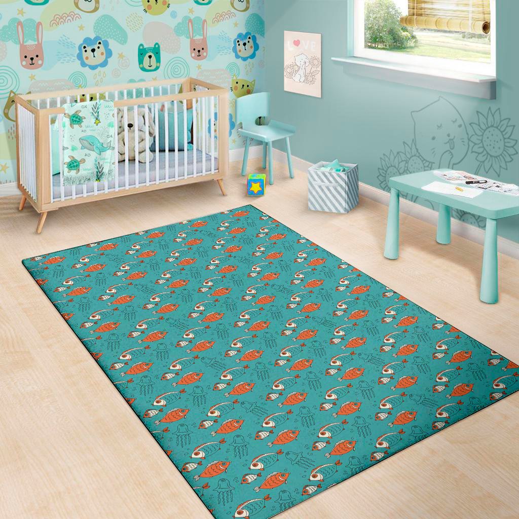 fish and jellyfish pattern print area rug floor decor 4443