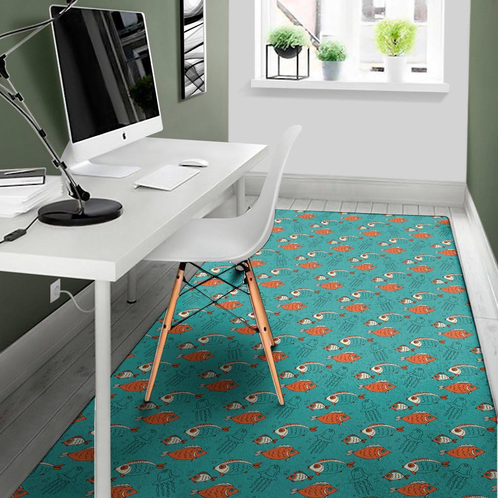 fish and jellyfish pattern print area rug floor decor 6071