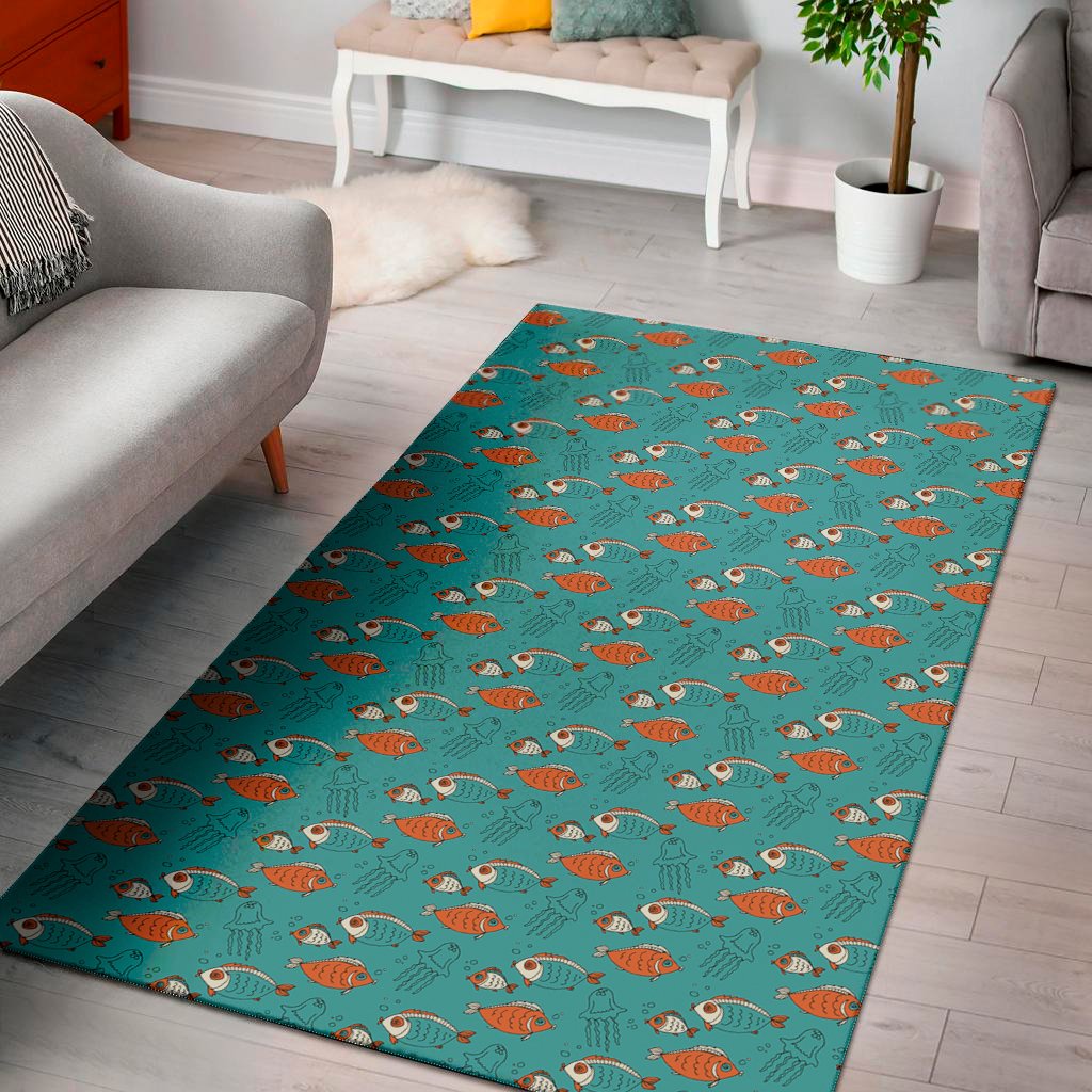 fish and jellyfish pattern print area rug floor decor 8907