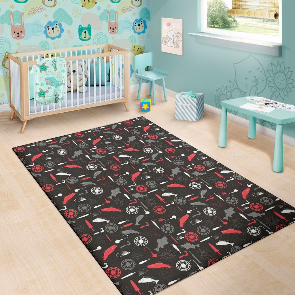 fishing theme pattern print area rug floor decor 2576