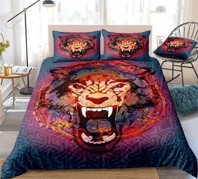 flame angry wolf printed bedding set bedroom decor 3826