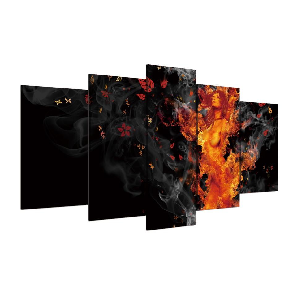 flame girl buring nude abstract 5 panel canvas art wall decor 1901