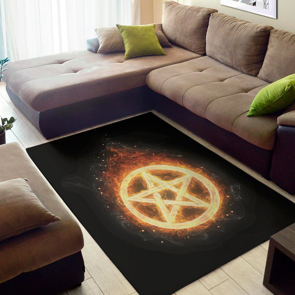 Flame Pentagram Print Area Rug Floor Decor flame pentagram print area rug floor decor 2317