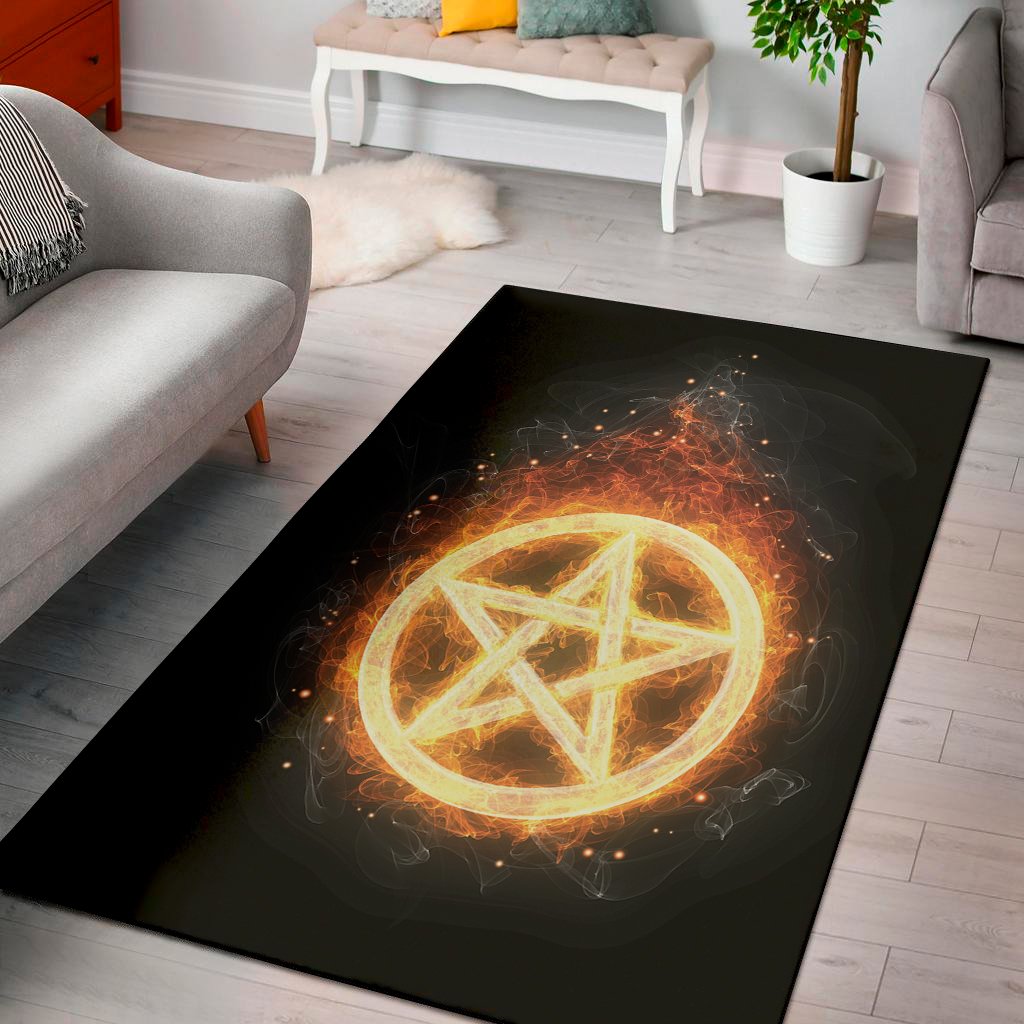 Flame Pentagram Print Area Rug Floor Decor flame pentagram print area rug floor decor 8822