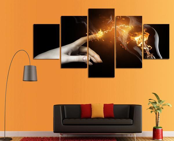 flame shock light bulb 01 abstract 5 panel canvas art wall decor 6330