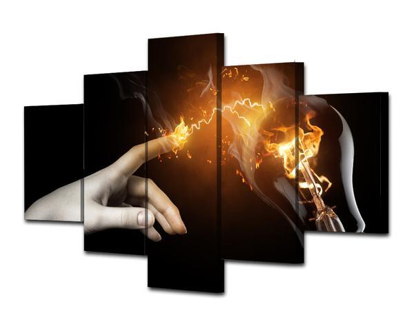 flame shock light bulb 01 abstract 5 panel canvas art wall decor 6408