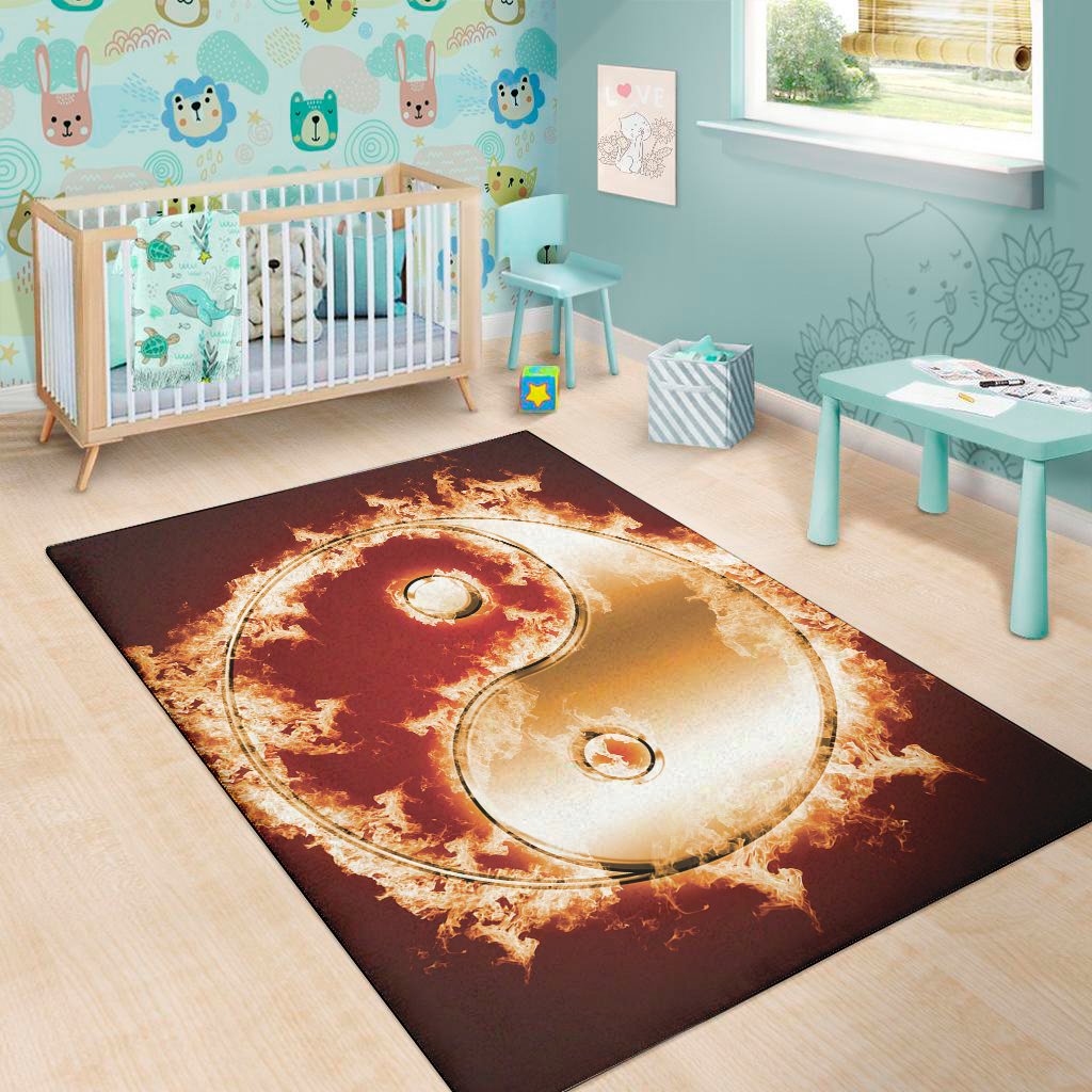 Flaming Yin Yang Print Area Rug Floor Decor flaming yin yang print area rug floor decor 2552