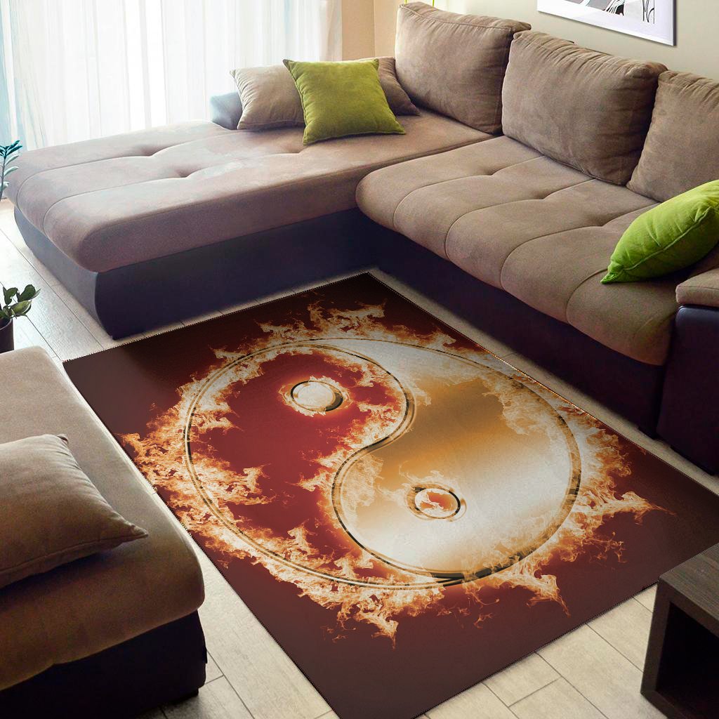 Flaming Yin Yang Print Area Rug Floor Decor flaming yin yang print area rug floor decor 3564