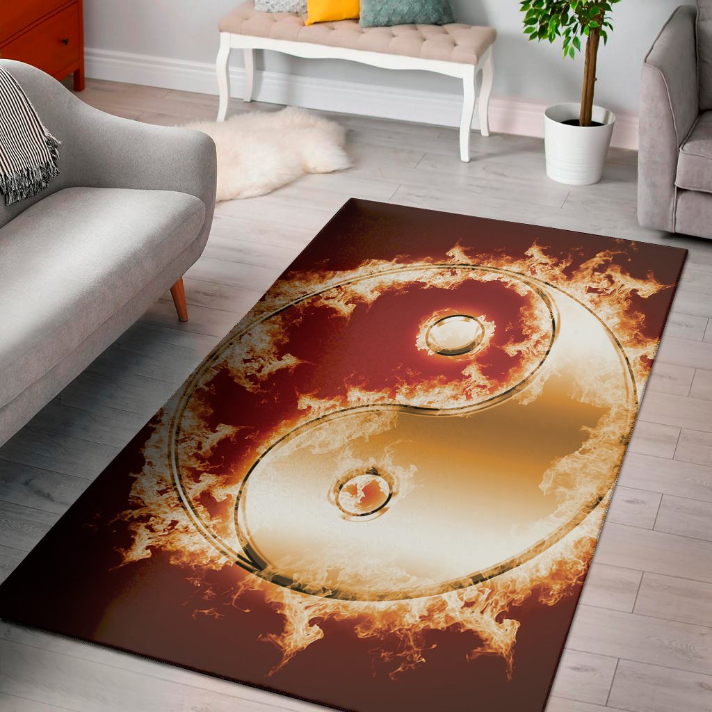 Flaming Yin Yang Print Area Rug Floor Decor flaming yin yang print area rug floor decor 7117