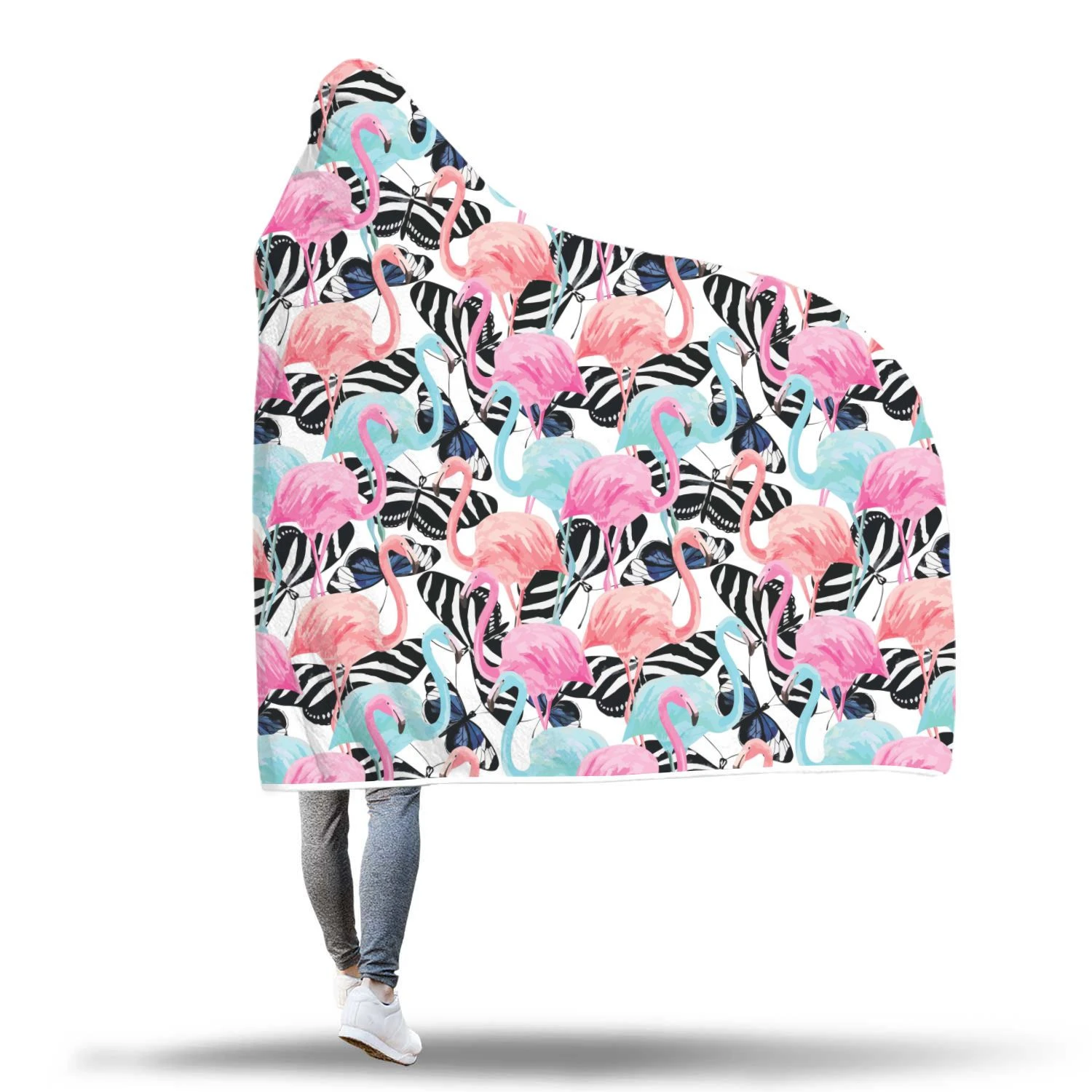 flamingo butterfly hawaiian tropical pattern print hooded blanket cloak blanket 6745