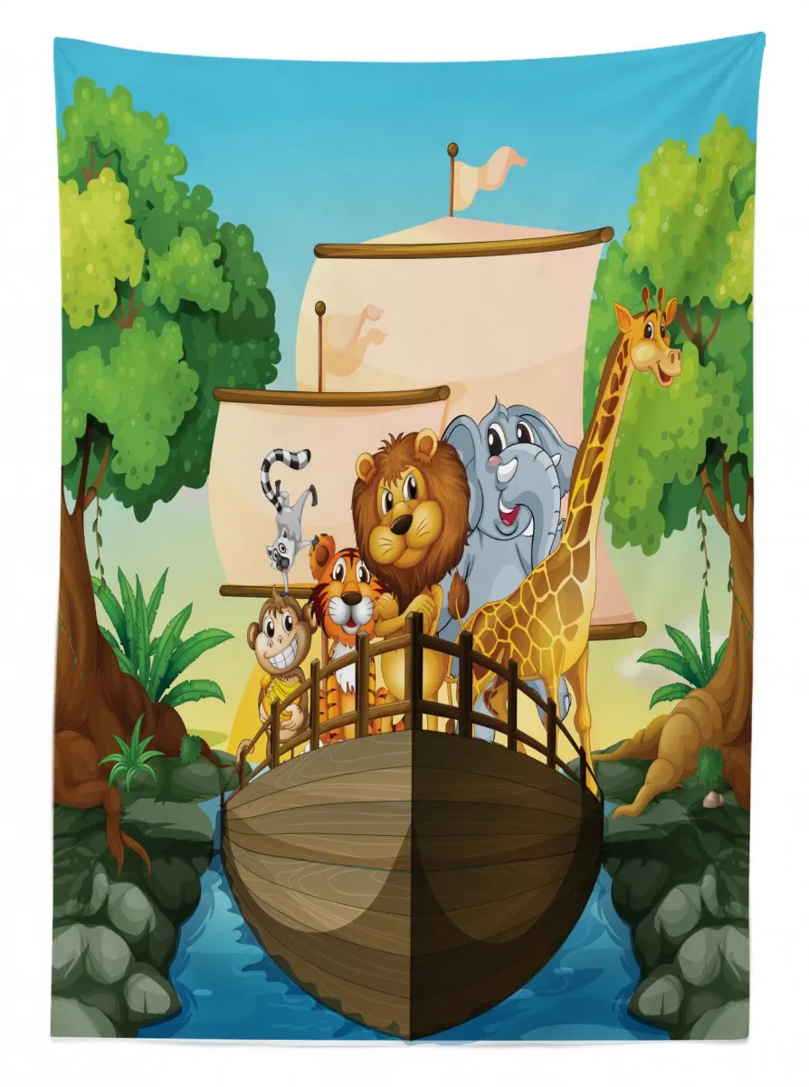 floating boat with animals 3d printed tablecloth table decor 3086