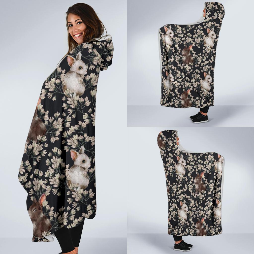 floral bunny rabbit pattern print hooded blanket cloak blanket 1244