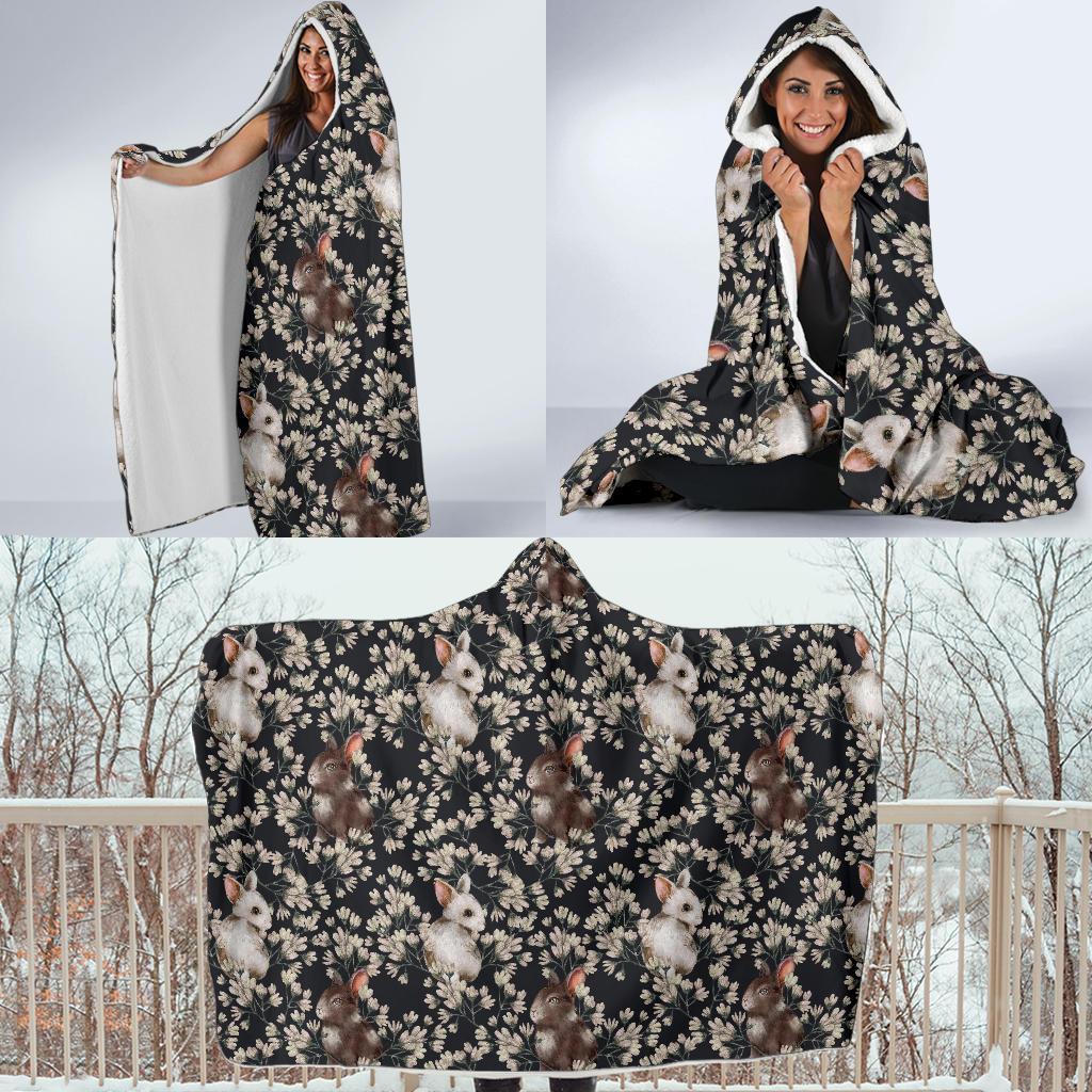 floral bunny rabbit pattern print hooded blanket cloak blanket 4966
