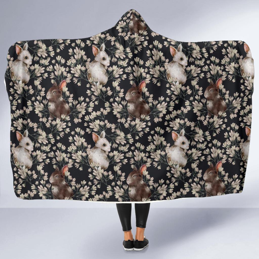 floral bunny rabbit pattern print hooded blanket cloak blanket 6301