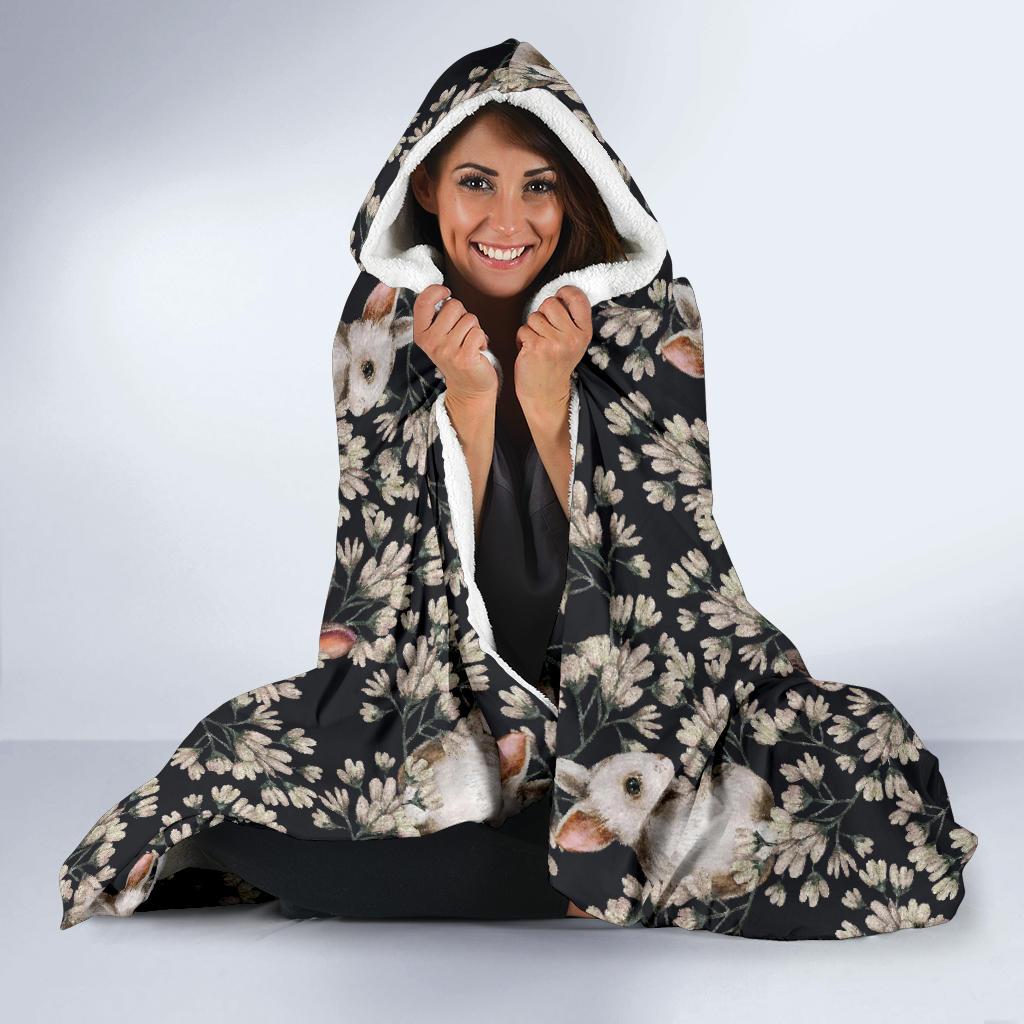floral bunny rabbit pattern print hooded blanket cloak blanket 6952
