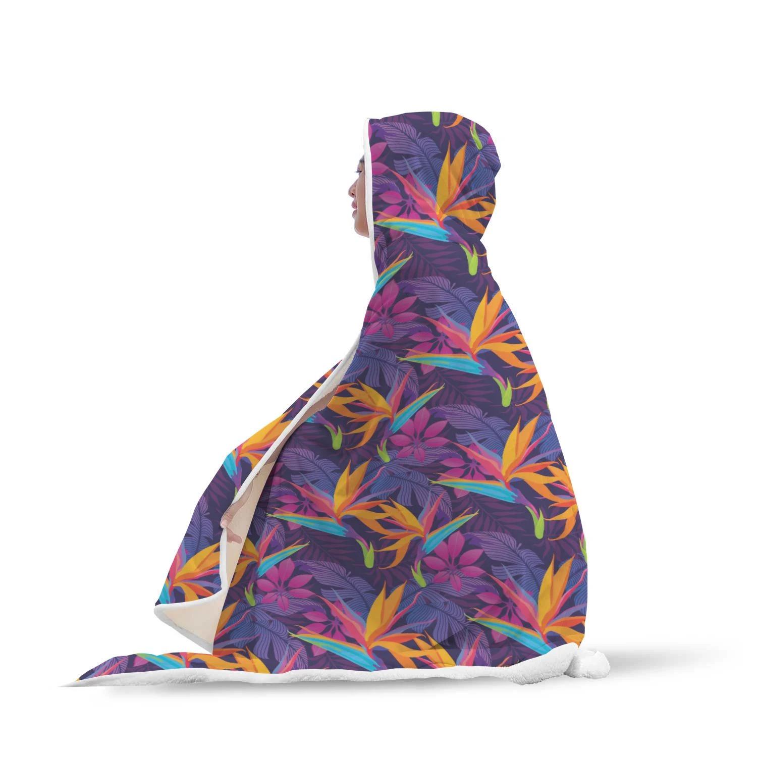 floral hawaiian tropical palm leaves pattern print hooded blanket cloak blanket 6031