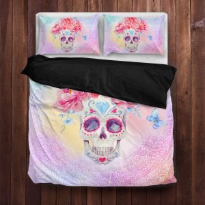 floral skull face art duvet cover bedding set 6179