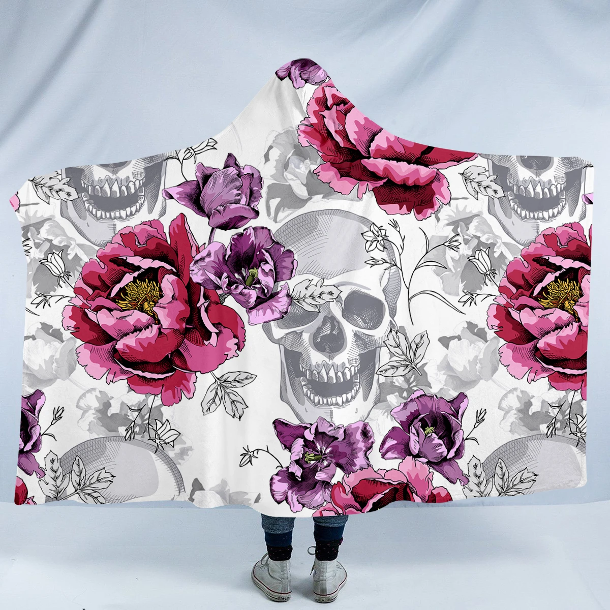 Floral Skulls SW0527 Hooded Blanket Cloak Blanket floral skulls sw0527 hooded blanket cloak blanket 5245