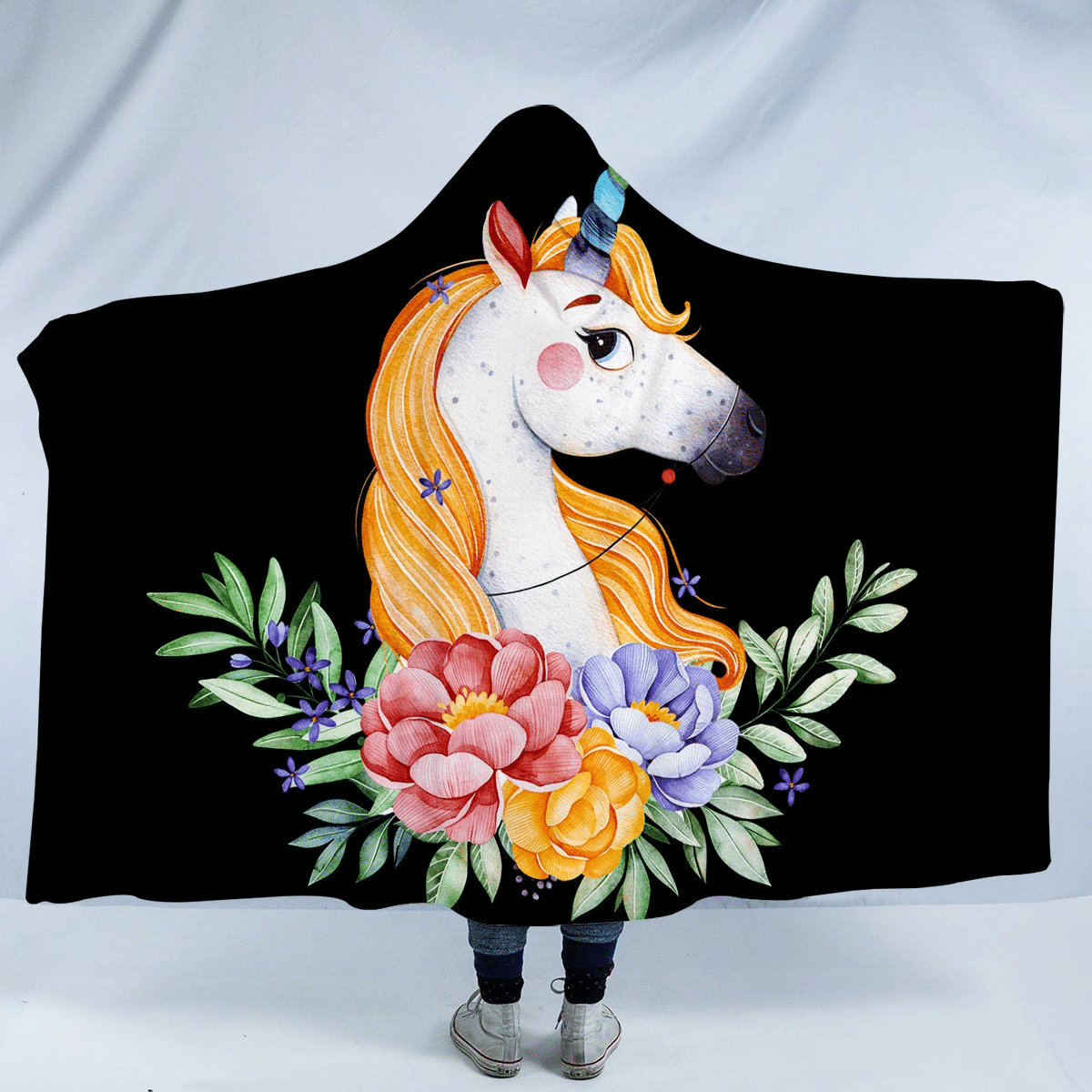 floral unicorn sw1300 hooded blanket cloak blanket 8951