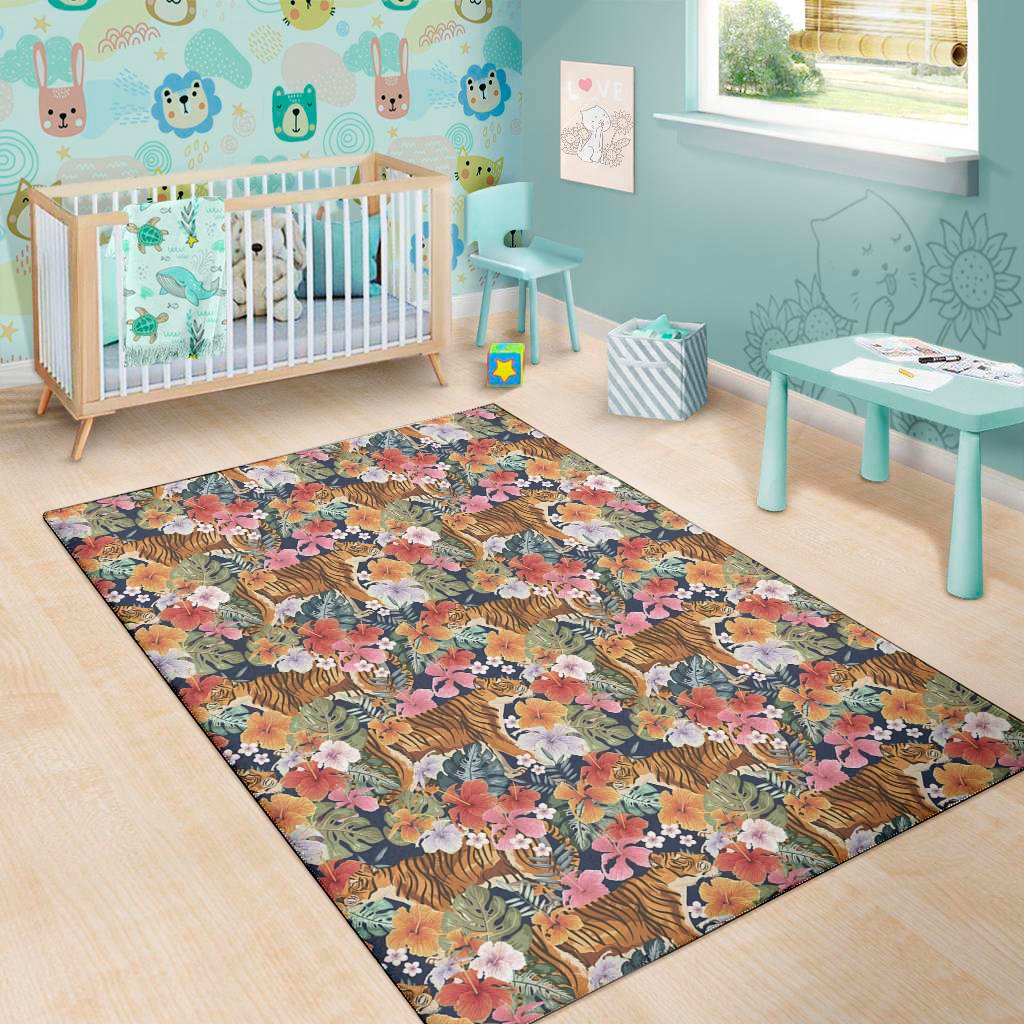 flower and tiger pattern print area rug floor decor 8581