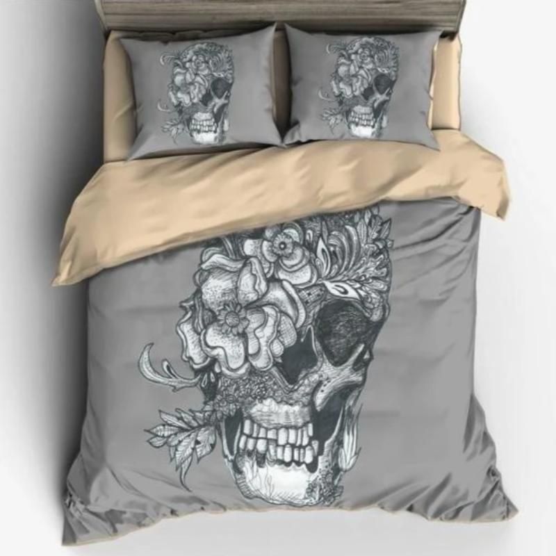 flower cranium skull printed bedding set bedroom decor 1294