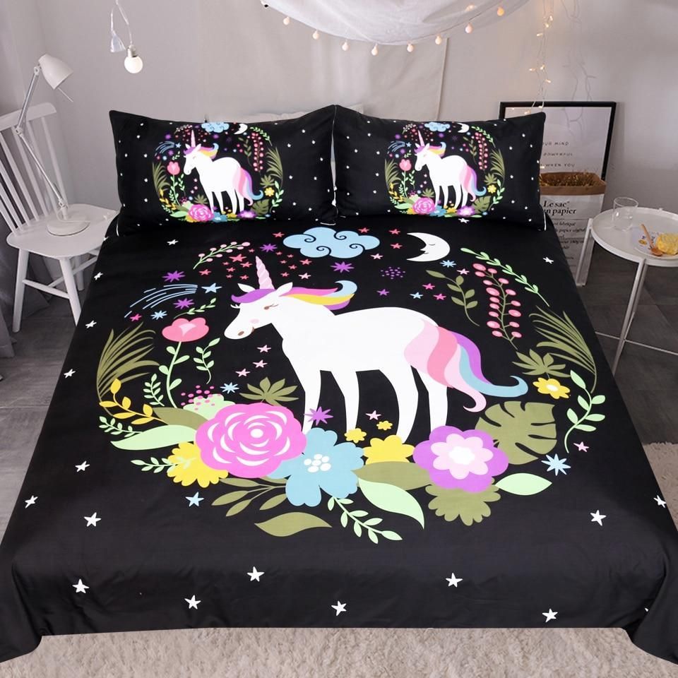 flowers cartoon sweet unicorn bedding set bedroom decor 6519