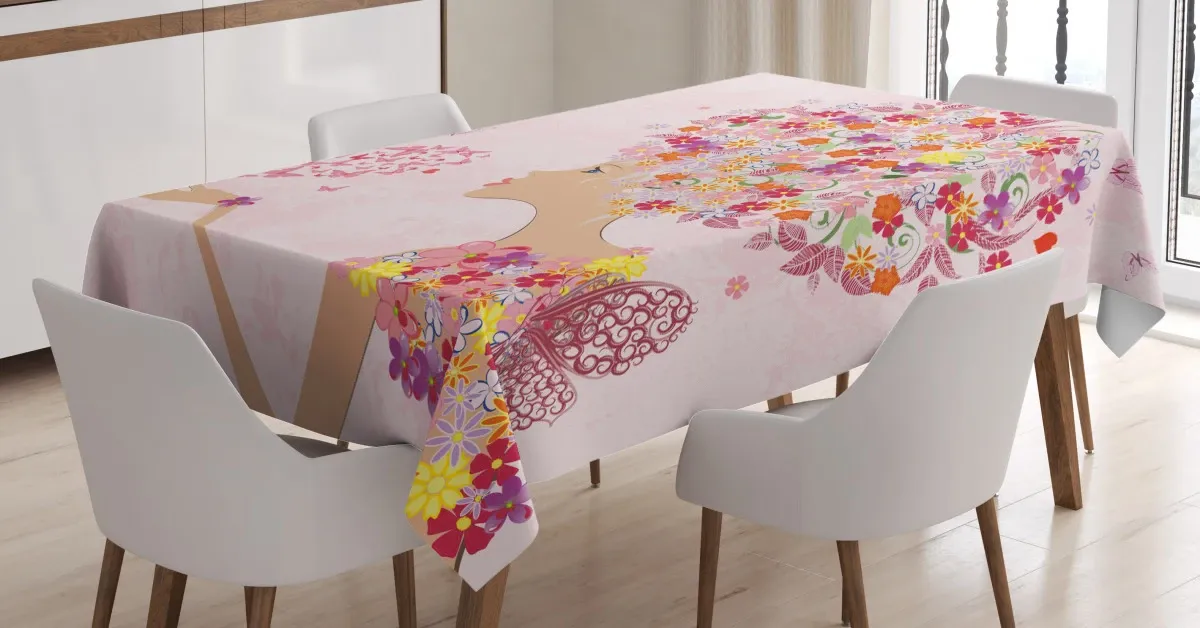 Flowers Girl Butterflies 3D Printed Tablecloth Table Decor flowers girl butterflies 3d printed tablecloth table decor 4753