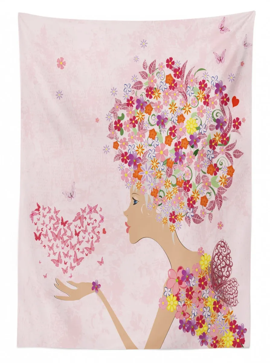 Flowers Girl Butterflies 3D Printed Tablecloth Table Decor flowers girl butterflies 3d printed tablecloth table decor 6015