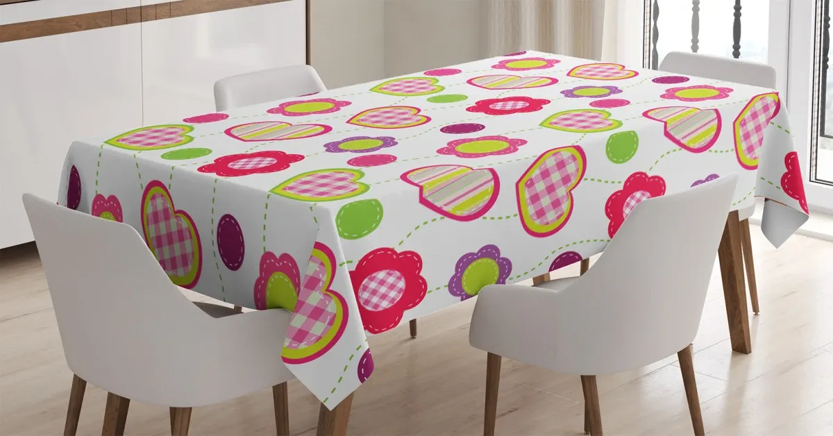 flowers heart shapes 3d printed tablecloth table decor 5056