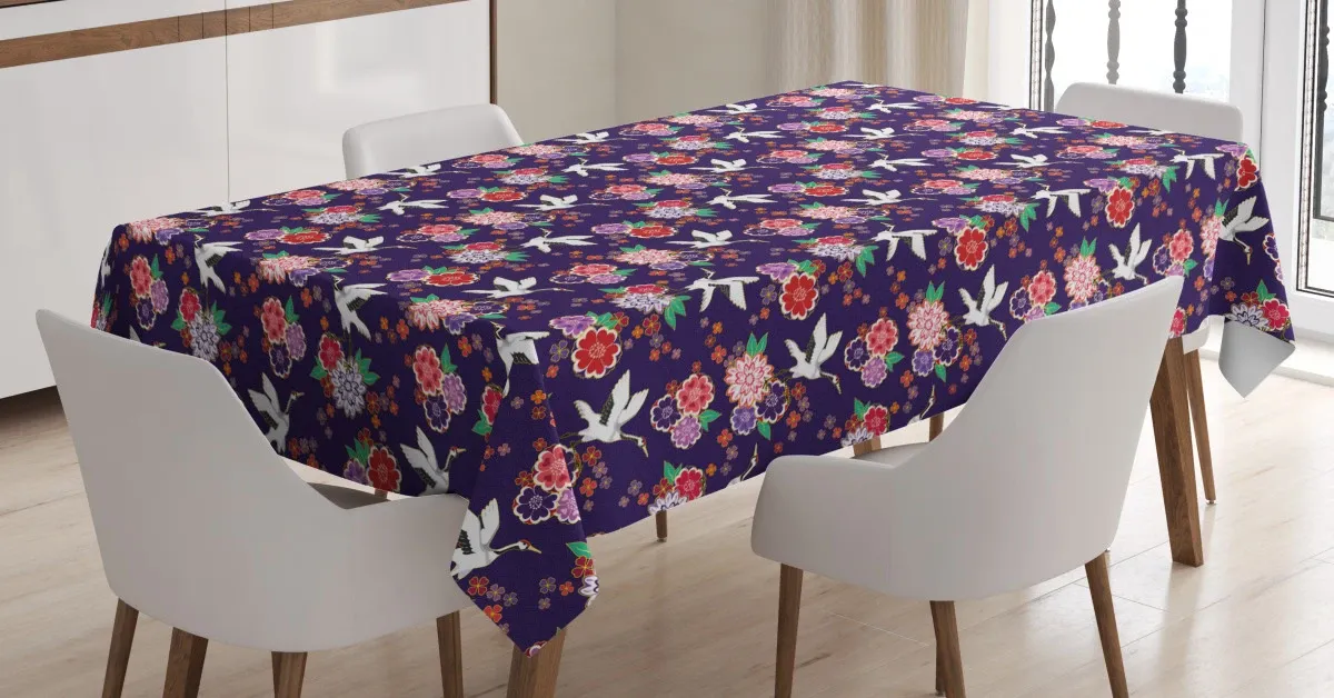 flying crane and flowers 3d printed tablecloth table decor 3798