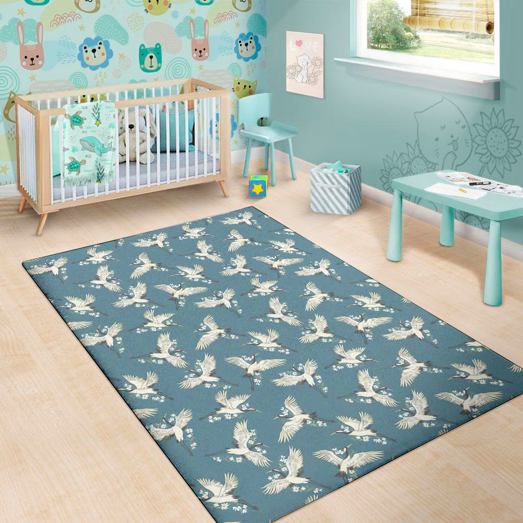 flying crane bird pattern print area rug floor decor 3871