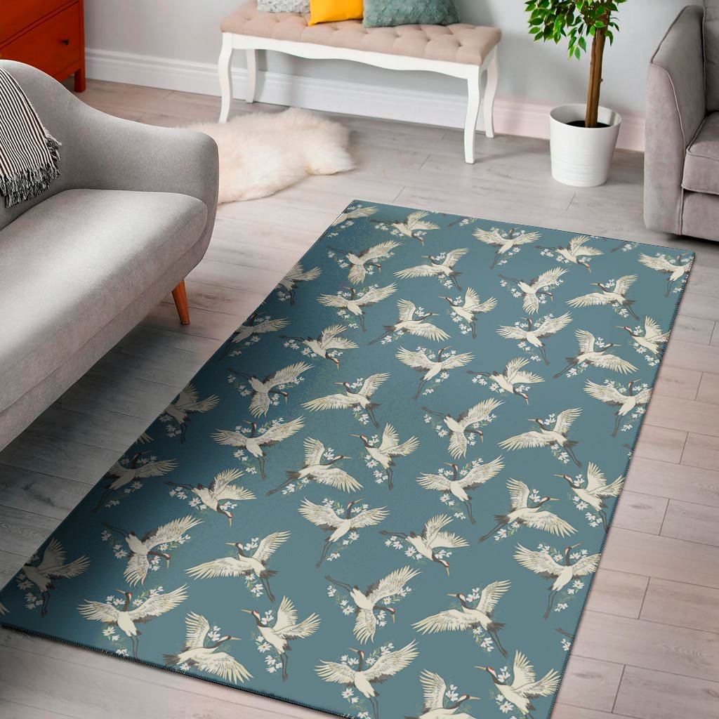 flying crane bird pattern print area rug floor decor 8405