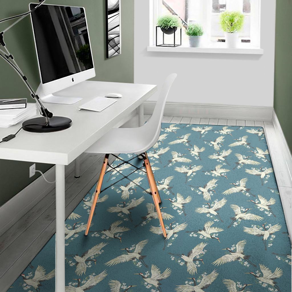 flying crane bird pattern print area rug floor decor 8567