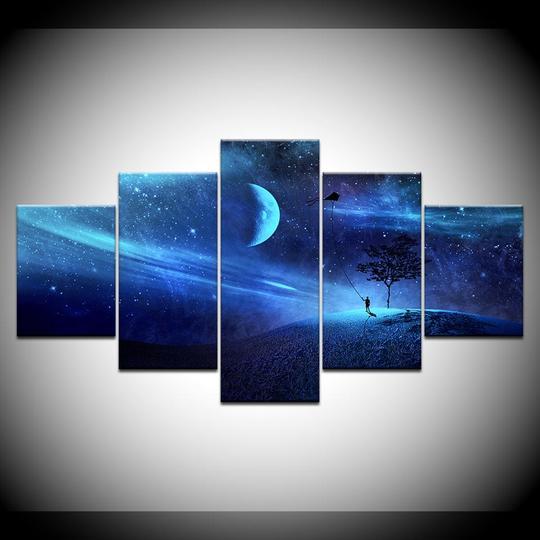 flying kite starry night fantasy abstract 5 panel canvas art wall decor 1859