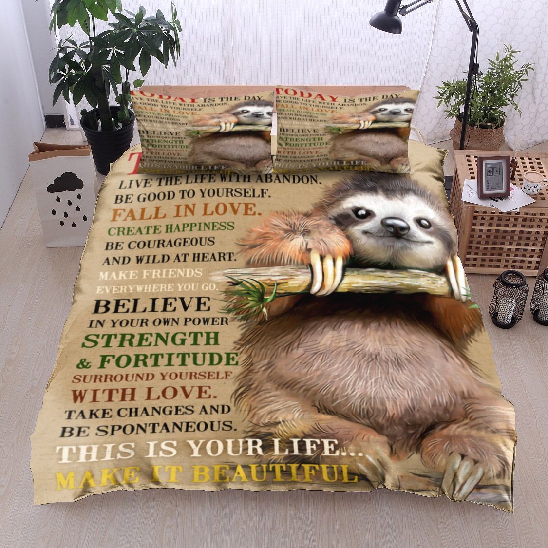folivora sloth today is the day duvet cover bedding set 1623