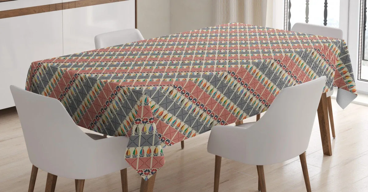 folkloric ornate diagonal 3d printed tablecloth table decor 4656