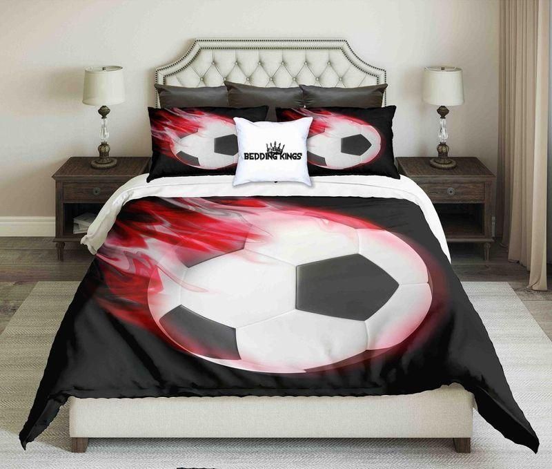 football on red fire design on black background bedding set bedroom decor 6533