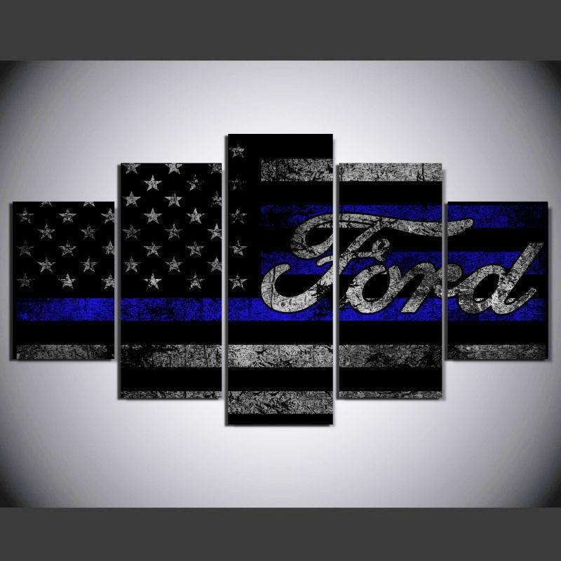 ford blue flag rustic abstract 5 panel canvas art wall decor 8865