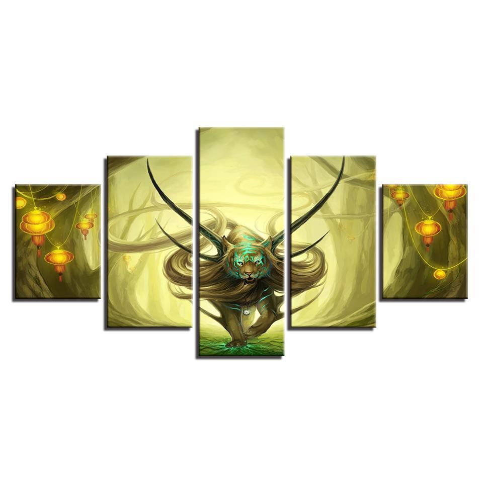 forest animal tiger angle abstract abstract animal 5 panel canvas art wall decor 6378