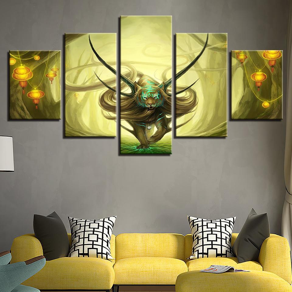 forest animal tiger angle abstract abstract animal 5 panel canvas art wall decor 6474