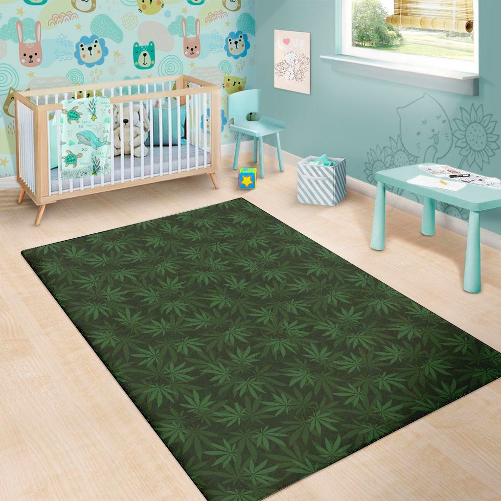 forest green cannabis leaf print area rug floor decor 1037