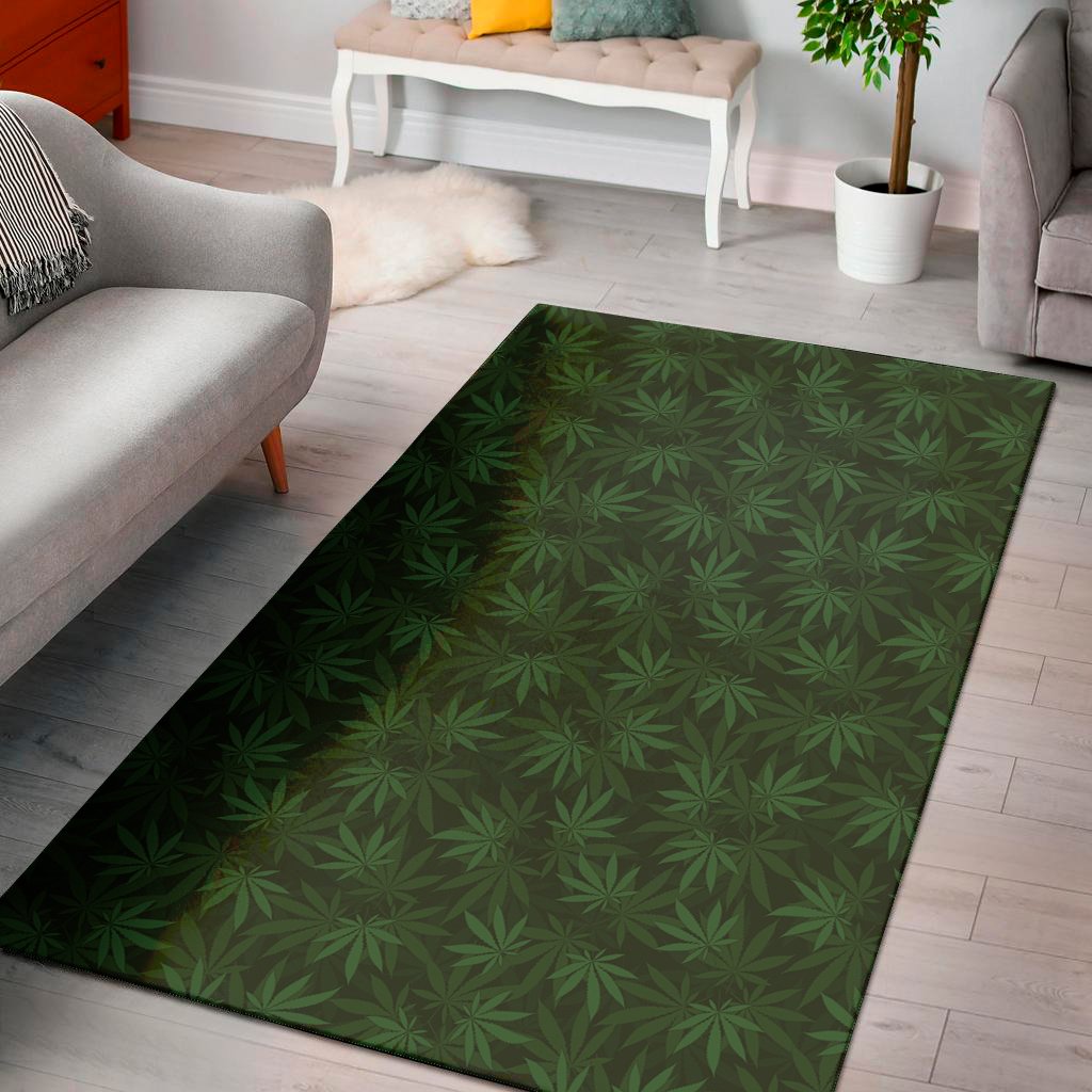 forest green cannabis leaf print area rug floor decor 1535