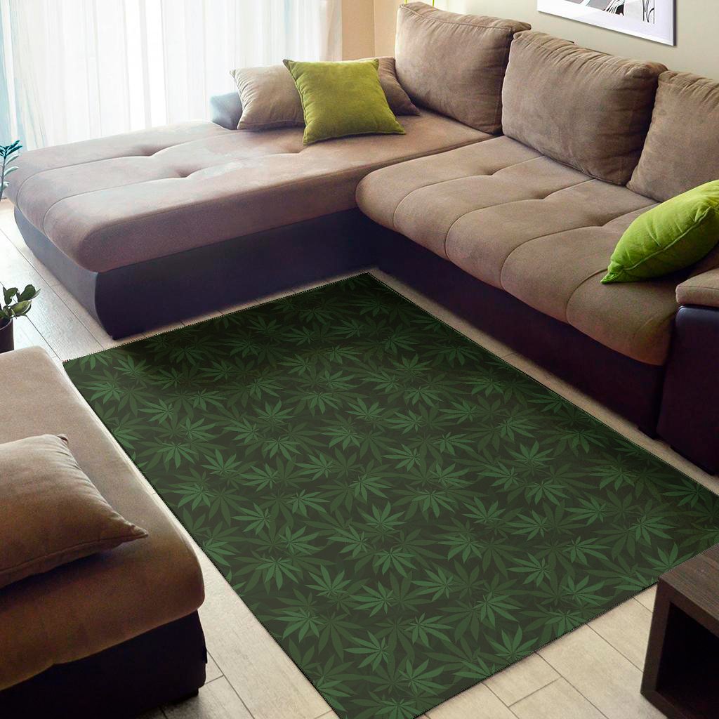 forest green cannabis leaf print area rug floor decor 6764