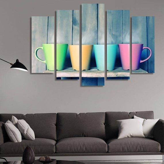 Four Color Cups - Abstract 5 Panel Canvas Art Wall Decor four color cups abstract 5 panel canvas art wall decor 8458