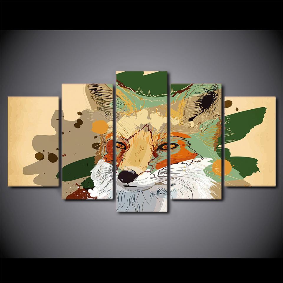 fox animal wolf abstract animal 5 panel canvas art wall decor 6923