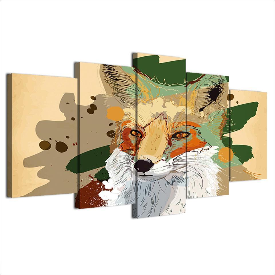 fox animal wolf abstract animal 5 panel canvas art wall decor 8428