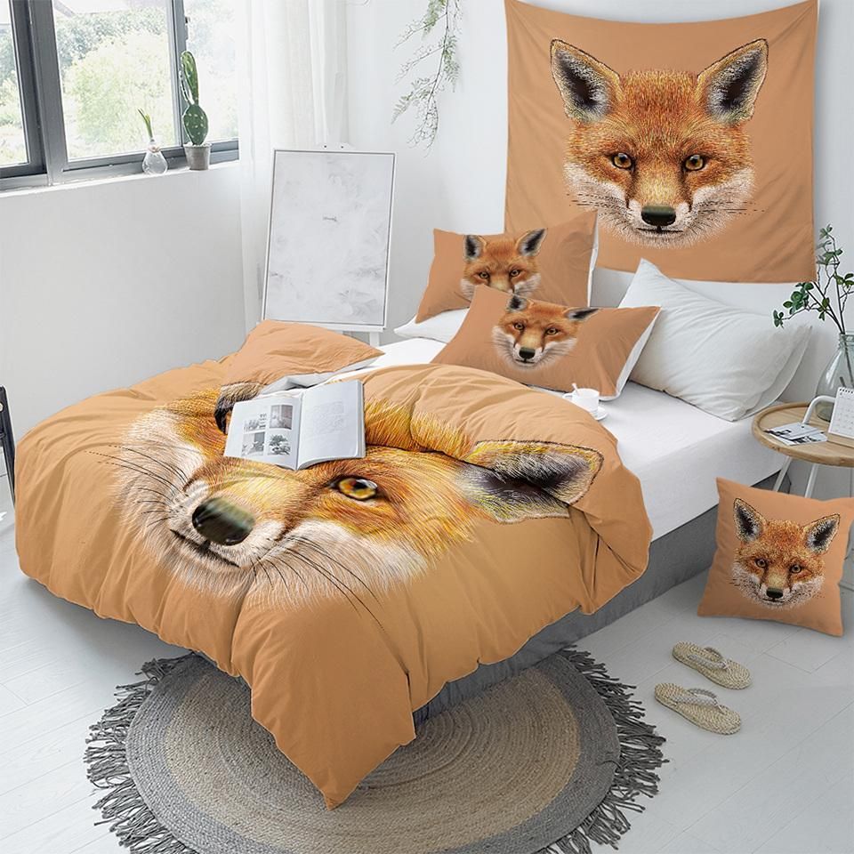 Fox Face Beige Background Duvet Cover Bedding Set